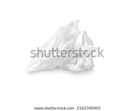 Single screwed or crumpled tissue paper after use is isolated on white background with clipping path. Royalty-Free Stock Photo #2162340405