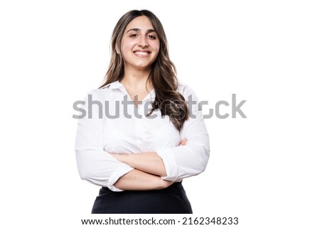 Closeup of a happy smiling indian businesswoman isolated on white background