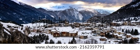 View of Aussois village at sunset, France Royalty-Free Stock Photo #2162359791