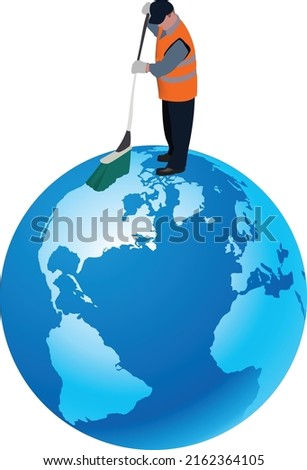 person in ecological operator uniform with broom