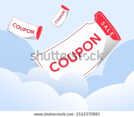 flying coupon illustration set. sale, cloud, ticket, voucher. Vector drawing. Hand drawn style. Royalty-Free Stock Photo #2162370885