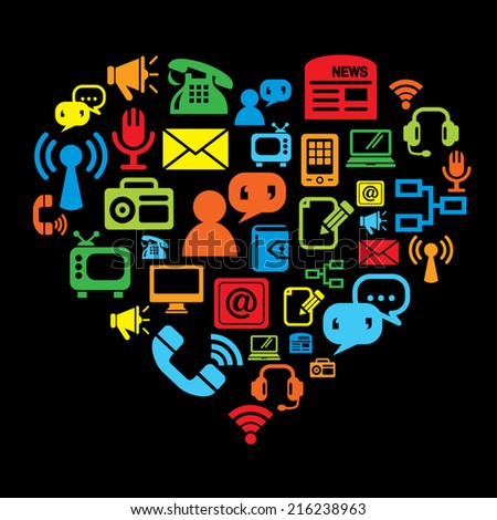 Communication Icons in Heart Shape