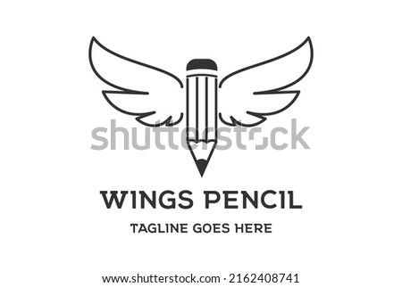 Pencil Art Media with Angel Bird Wings for Education Logo Design Vector