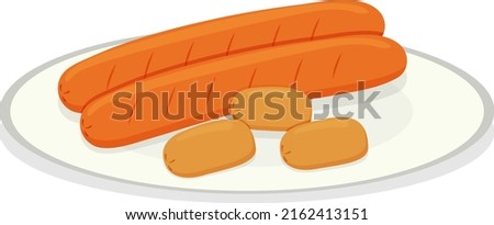 Sausage on white plate illustration