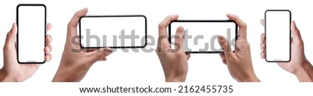 Hand holding the black smartphone smart phone with blank screen for Infographic Global Business web site design app smart phone  smart phone Clipping Path
