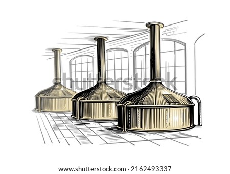 Beer brewery tanks interior. Brewing process, factory Royalty-Free Stock Photo #2162493337