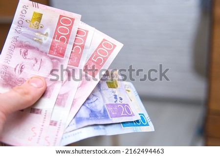 close up view on Svensk krona (swedish kronor) banknotes. Royalty-Free Stock Photo #2162494463
