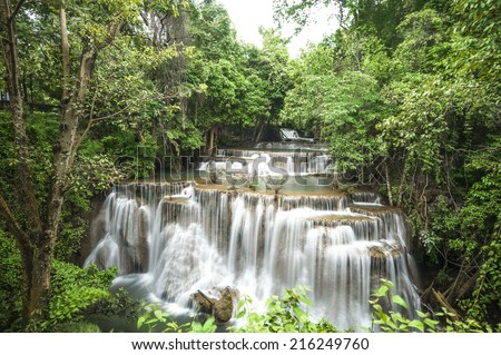 Huai Mae Khamin waterfall in forest Thailand 