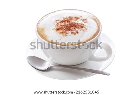 Cup of cappuccino coffee isolated on white background Royalty-Free Stock Photo #2162531045