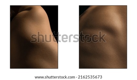 Natural beauty. Detailed texture of human female skin. Set with closeup images of part of woman's body. Skincare, bodycare, healthcare concept. Macro photography. Design for abstract poster