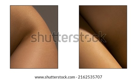 Creative look at the beauty of female body. Set with closeup images of part of woman's body. Skincare, bodycare, healthcare concept. Design for abstract poster, artwork, picture. Monochrome Royalty-Free Stock Photo #2162535707