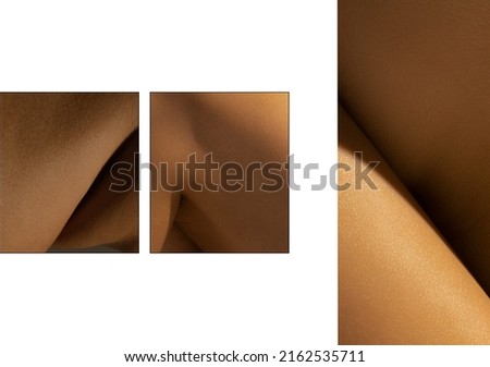 Creative art. Detailed texture of human female skin. Set with closeup images of part of woman's body. Skincare, bodycare, healthcare concept. Photography. Design for abstract poster