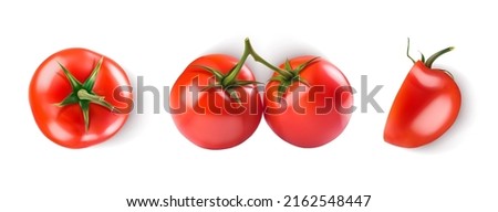 Ripe red tomatoes set. Vector realistic illustration. Royalty-Free Stock Photo #2162548447