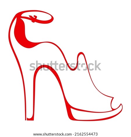 Vector contour doodle drawing of a woman's sandals, in red color isolated on a white background, a banner for a discount, sale of women's shoes.