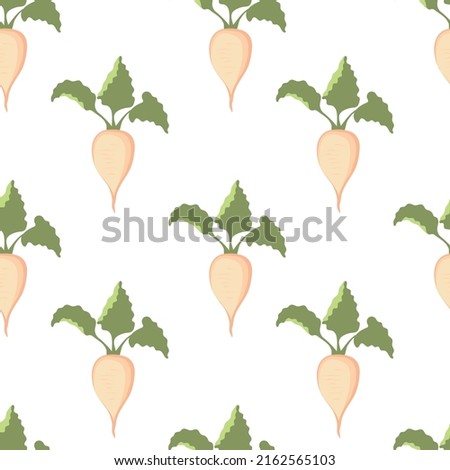 Sugar beet pattern on white background. Seamless background from white beets. Royalty-Free Stock Photo #2162565103