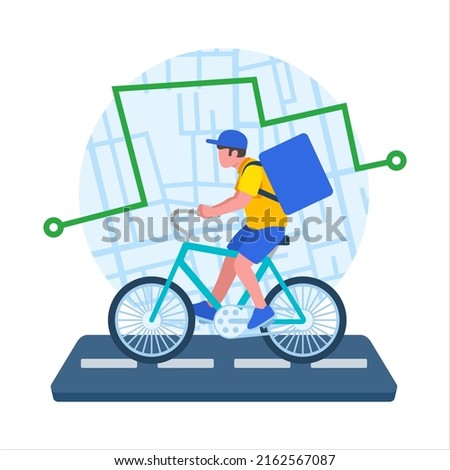 Delivery service man on bike map route illustration
