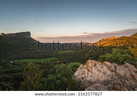 View of Pic Saint-Loup and Pic de l'Hortus, two famous mountains in the south Fance
