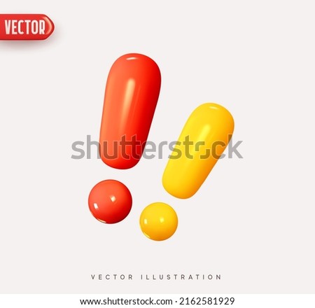 Exclamation sign red and yellow colors. Realistic 3d symbol icon design. Vector illustration Royalty-Free Stock Photo #2162581929
