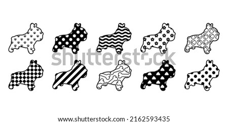 dog vector french bulldog icon polka dot checked striped paw footprint pattern bone food puppy character cartoon pet symbol scarf isolated tattoo stamp clip art illustration design