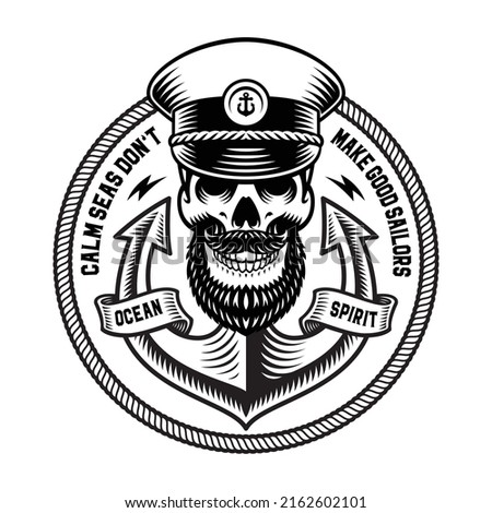 Vintage Vector Illustration of a Sailor Skull, t-shirt design