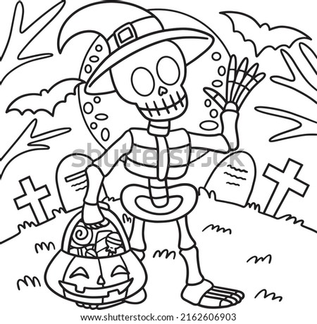 Skeleton Halloween Coloring Page for Kids