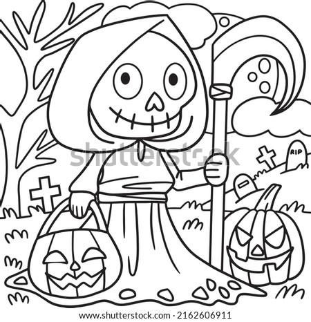 Reaper Holding A Scythe Halloween Coloring Page