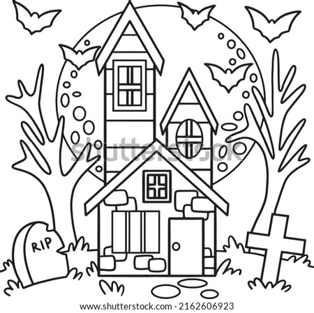 Haunted House Halloween Coloring Page for Kids