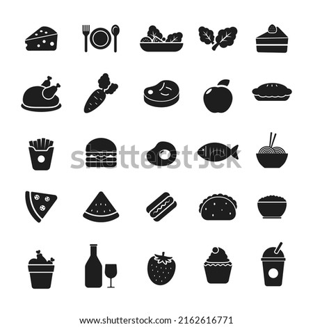 Set of foods icon in glyph style isolated on white background