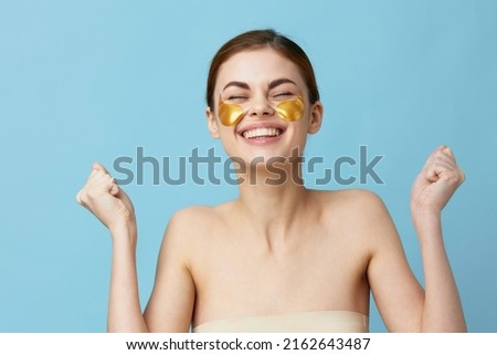 pretty woman golden patches clean skin smile posing isolated background