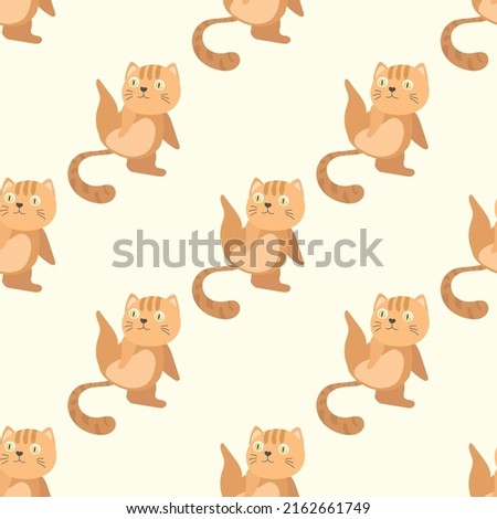 Seamless cute kitty cat cartoon pattern