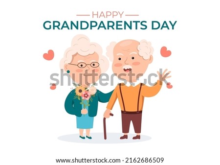 Happy Grandparents Day Cute Cartoon Illustration with Older Couple, Flower Decoration, Grandpa and Grandma in Flat Style for Poster or Greeting Card Royalty-Free Stock Photo #2162686509