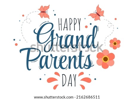 Happy Grandparents Day Cute Cartoon Illustration with Flower Decoration and Calligraphy in Flat Style for Poster or Greeting Card Background  Royalty-Free Stock Photo #2162686511