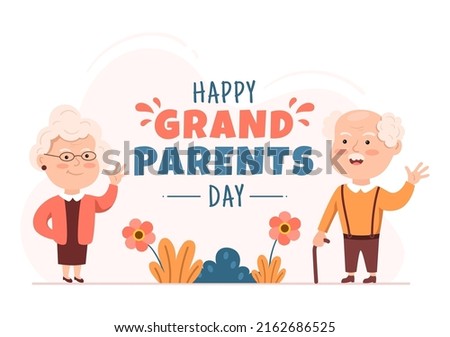 Happy Grandparents Day Cute Cartoon Illustration with Older Couple, Flower Decoration, Grandpa and Grandma in Flat Style for Poster or Greeting Card Royalty-Free Stock Photo #2162686525