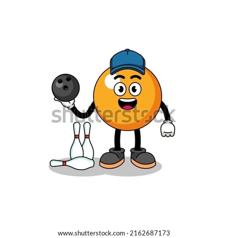 Mascot of ping pong ball as a bowling player , character design