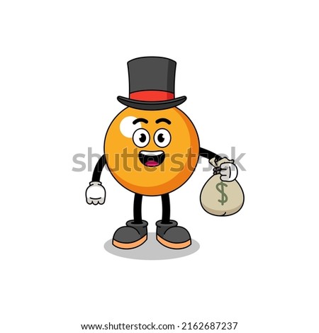 ping pong ball mascot illustration rich man holding a money sack , character design