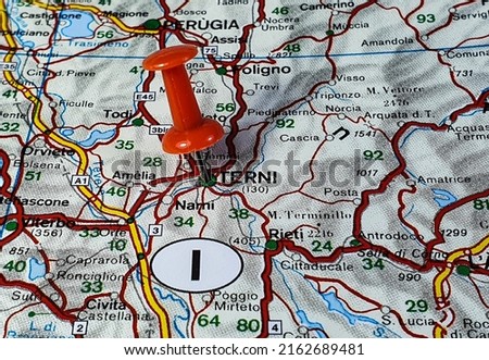 location on the map of the Terni city in Italy