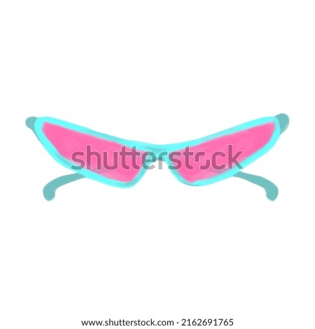 Vector Blue and pink sunglasses painted in watercolor. Summer illustration for design.