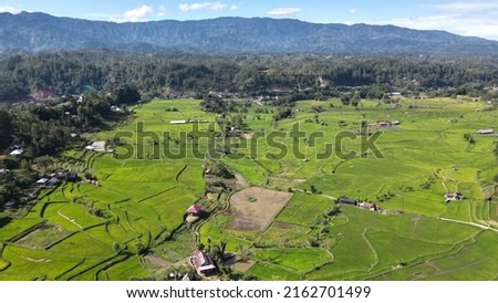 Aerial view of countryside in the mountains of Mamasa County. Mamasa, Indonesia 20 Apr 2022.