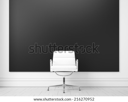 Chalkboard with chair in white room