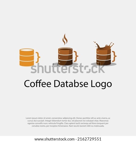 Combine coffee cup and databse icon sql set logo templates vector for programmers