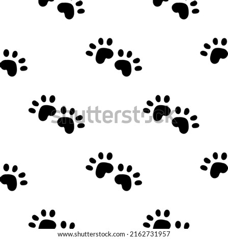 Black cat seamless pattern. Meow and cat paws background vector illustration. Cute cartoon pastel character for nursery girl baby print.