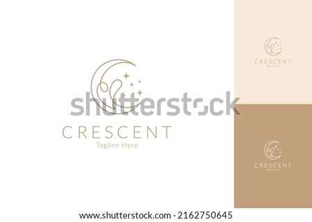 Crescent and heart continuous line logo with sparkling star Royalty-Free Stock Photo #2162750645