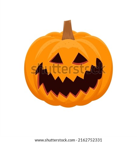 Pumpkin face with scary smile, design element for Halloween. Cartoon, flat vector illustration isolated on white background.
Traditional symbol of Halloween
Part of collection