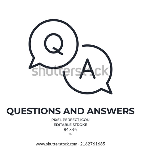 QA question and answer concept editable stroke outline icon isolated on white background flat vector illustration. Pixel perfect. 64 x 64. Royalty-Free Stock Photo #2162761685