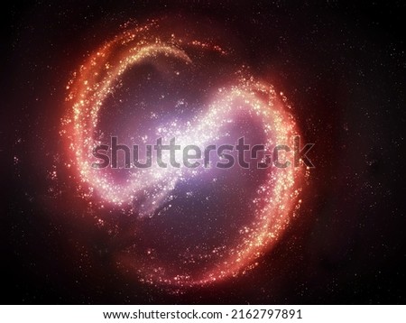 Barred Spiral Galaxy in red color. Beautiful distant galaxy with star clusters and nebulae. Sci-Fi background, beauty of the universe.