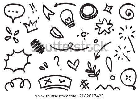 Doodle lines, Arrows, circles and curves vector.hand drawn design elements isolated on white background for infographic. vector illustration. Royalty-Free Stock Photo #2162817423