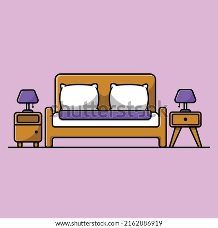 Bed Room Cartoon Vector Icon Illustration. Interior Object Icon Concept Isolated Premium Vector