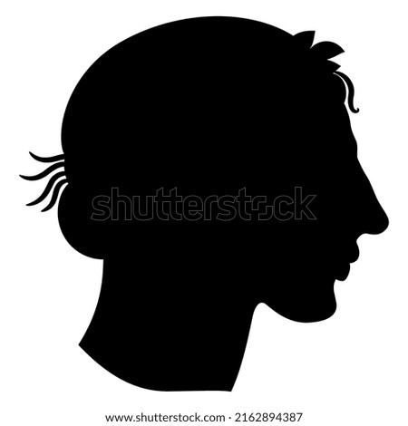 Head of a young man in profile. Male portrait. Black silhouette on white background.