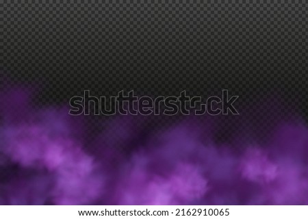 Realistic scary mystical fog in night Halloween. Purple poisonous gas, dust and smoke effect.