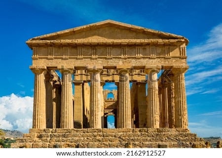 Valley of the Temples (Valle dei Templi), The Temple of Concordia, an ancient Greek Temple built in the 5th century BC, Agrigento, Sicily. Temple of Concordia, Agrigento, Sicily, Italy Royalty-Free Stock Photo #2162912527